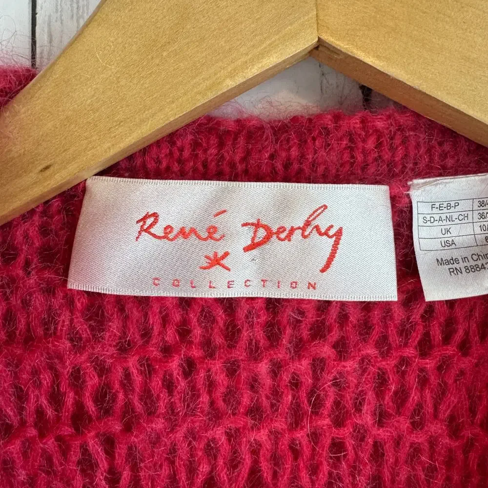VTG 80's Rene Derhy Pink Mohair Ruffle-Front Cardigan Sweater Size 6/8 Medium